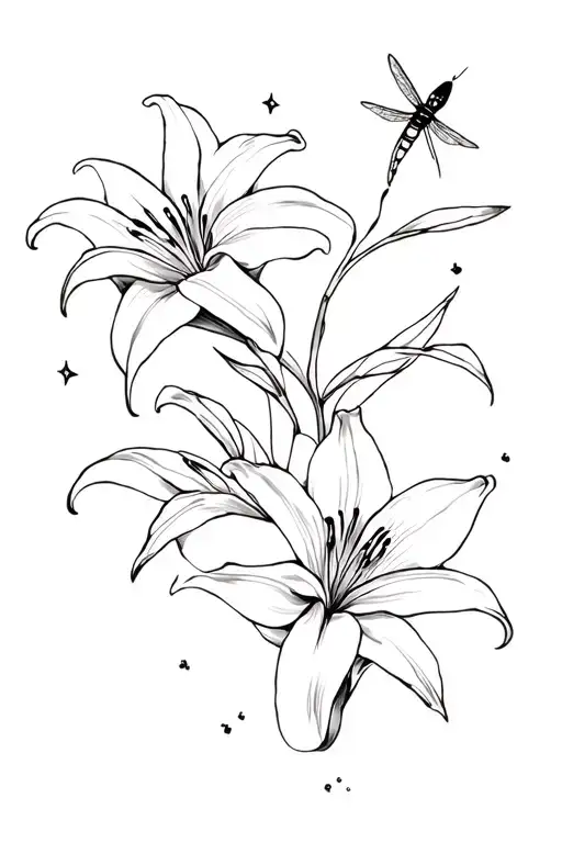 2 Lilies Intertwined With A Firefly And Pixie Dust