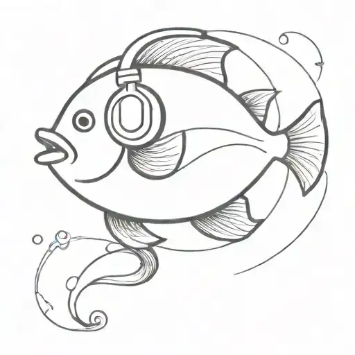 Fish Listening To Music With Headphones On Top Of A Cloud