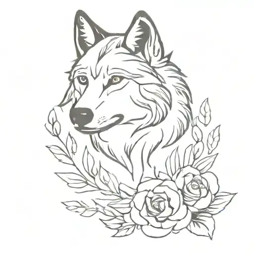 Flowers And Wolf Head