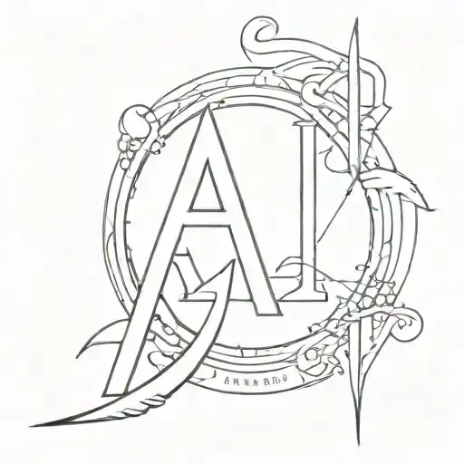 Ascetic Tattoo Sketch With Letters Ab