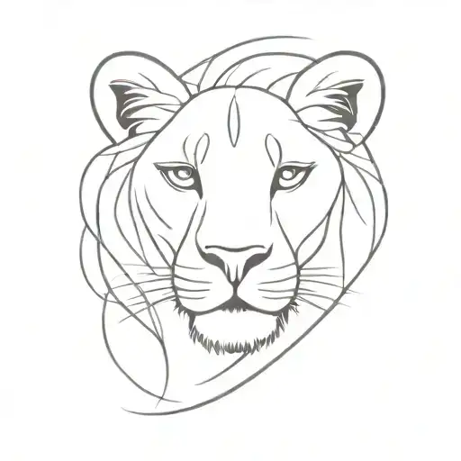 Female Lion 3 Cubs Face Only