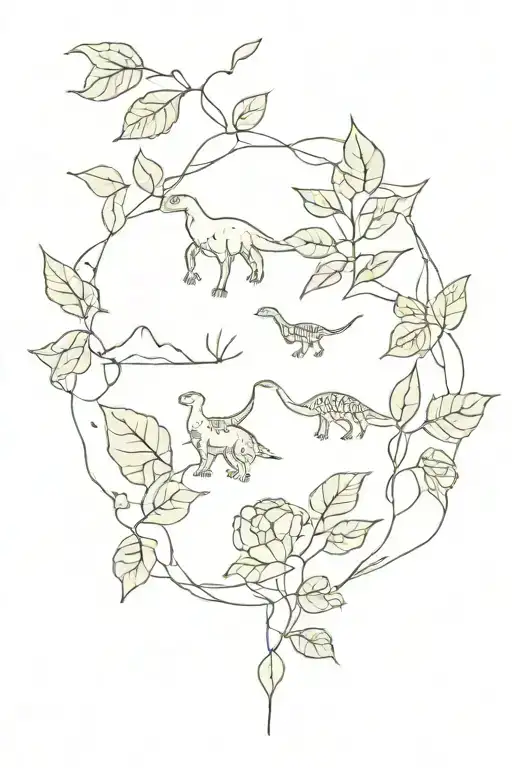 A Minimalist Geometric Pattern Incorporating Dinosaur Footprints And Ivy Leaves