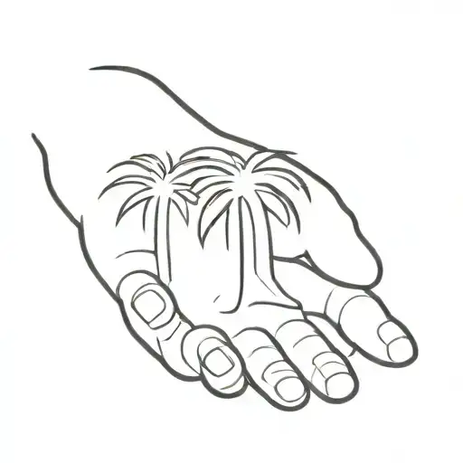 Outline Drawing Of A Palm With The World Drawn On It