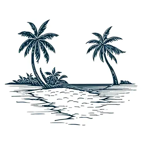 Beach Scene With Palm Trees