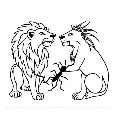 Lion And Ant Working Together