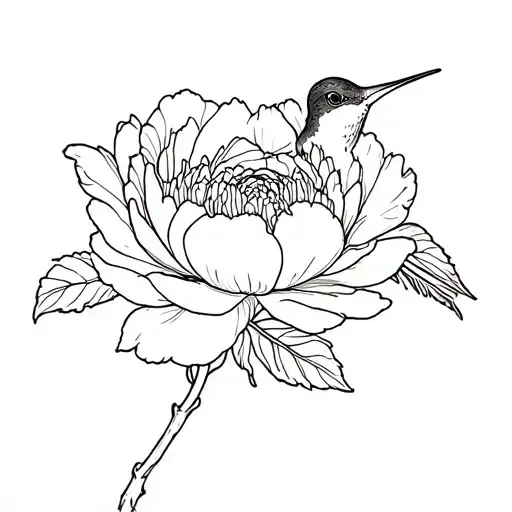 Peony With Hummingbird