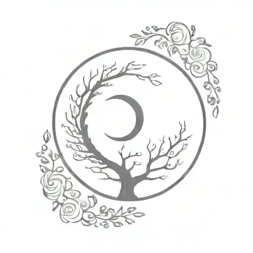 Moon And Tree In The Circle With Letter S Calligraphy
