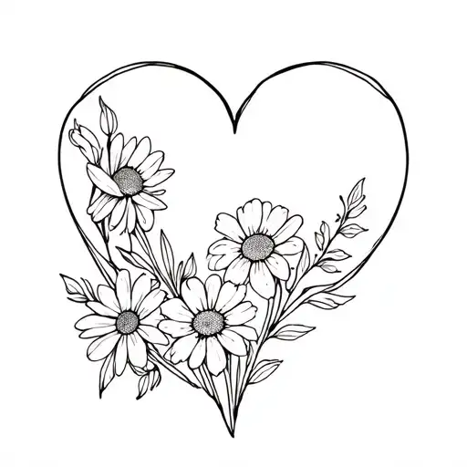 Hart Shaped With Birth Flowers Daisy Marigold Daffodil