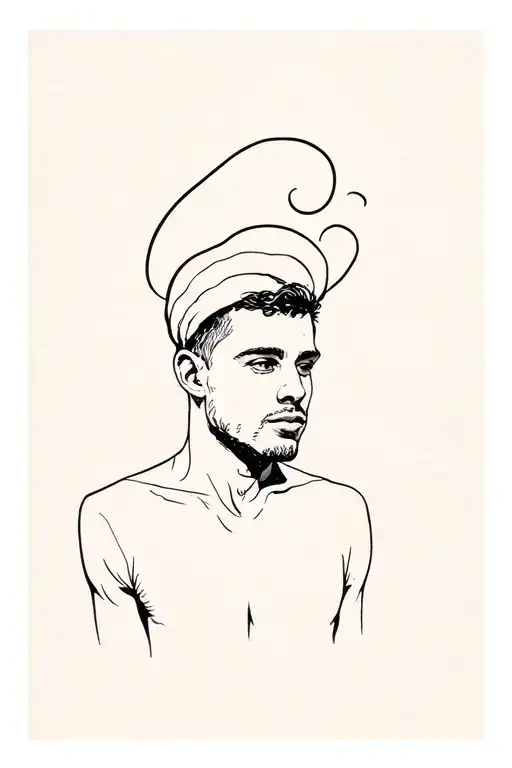 Fineline Tattoo Of A Man Who Sits To Much In His Head