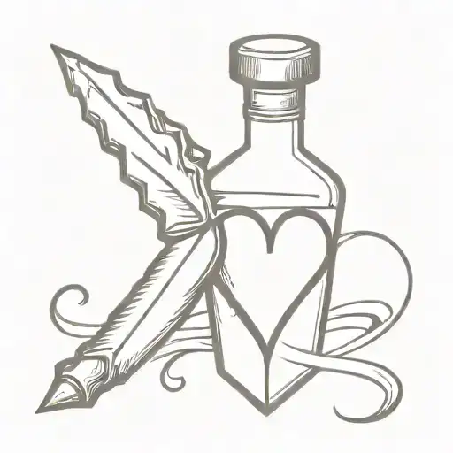 A Closed Letter With A Dagger Piercing Through A Heart And A Bottle Of Poison