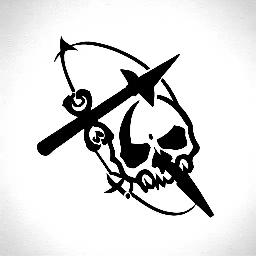 Skull With Sword And Compass Pointing West