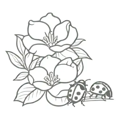 Gardenia And Lady Bug Sitting Together
