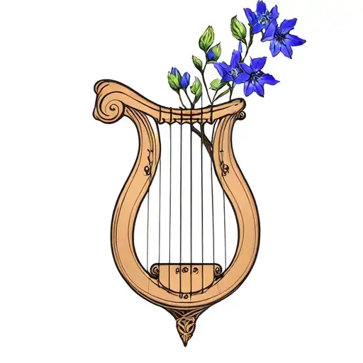Lyre With Larkspur Flower Feminine