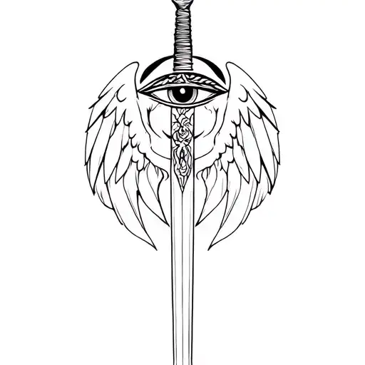 Sword Pointing Down With A Eye On The Top Middle With Wings On The Sides