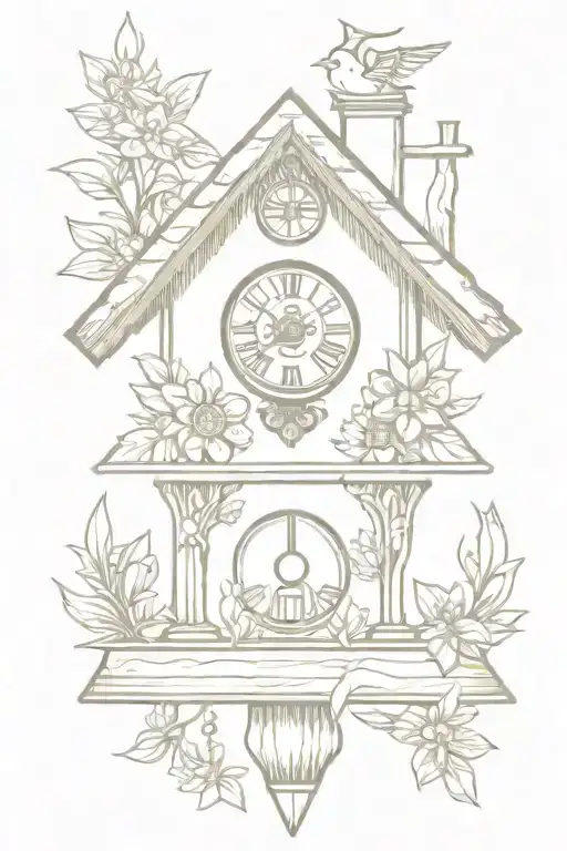 Bavarian Cuckoo Clock With Edelweiss Surrounding And Weights On The Bottom With Chimney Roof