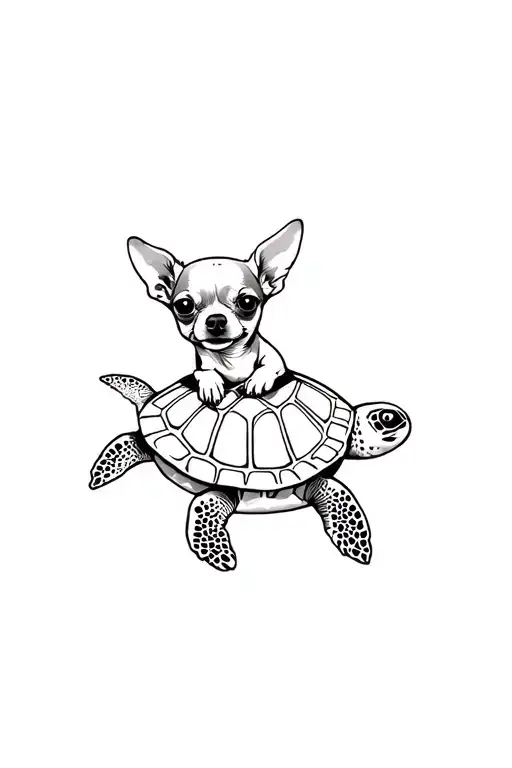 Chihuahua Riding Sea Turtle