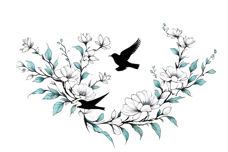 Birds Flying From Flowers Blooming