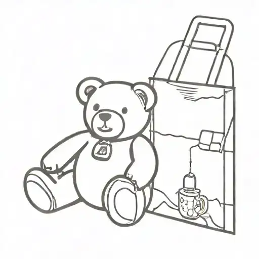 Lock And Teabag And Teddy Bear Fine Line Patchwork