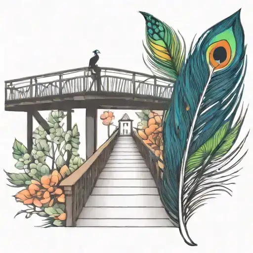 Black And White Wooden Bridge With Colorful Peacock Feather