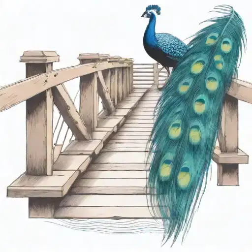 Black And White Wooden Bridge With Colorful Peacock Feather