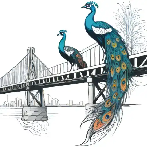 Black And White Wooden Bridge With Colorful Peacock Feather
