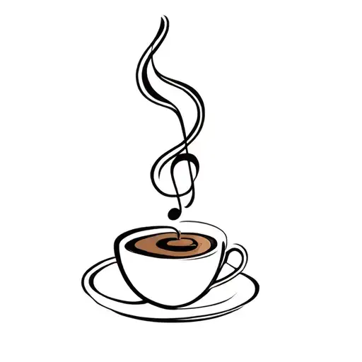 A Masculine Minimalist Tattoo Of A Cup Of Coffee With Music Notes Floating In The Steam