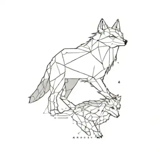 A Minimalist Tattoo Of A Pixelated Owl And Wolf Facing Off In A Game-like Battle Scene
