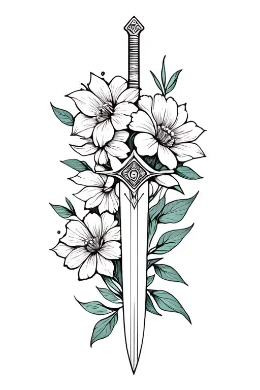 Flowers With Shapes And A Sword