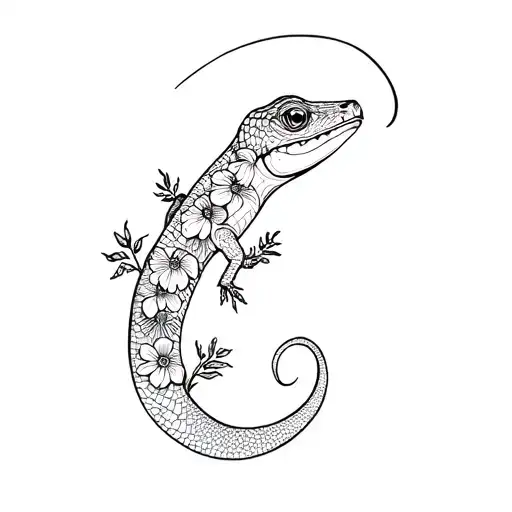 Lined Lizard Filled In With Flowers
