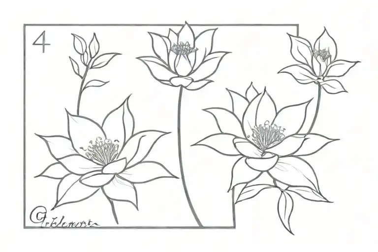 4 Flowers With Clear Lines And Gyometry