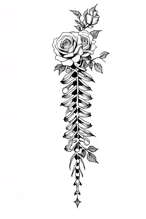 Death Theme Spine Tattoo With Roses