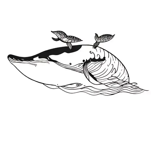 Whale And Turle Riding A Wave Black