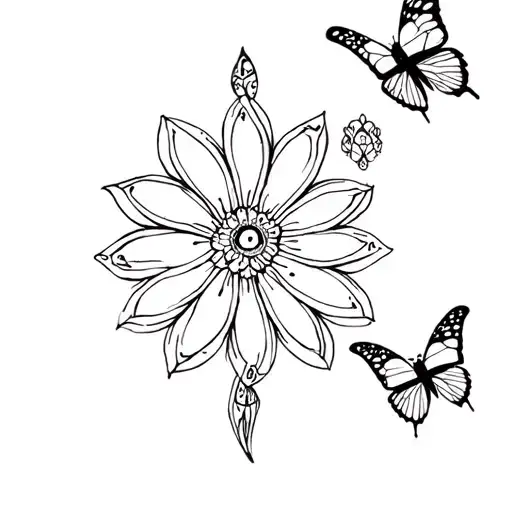 Mandala Flower Incorporating Butterflies And Skulls