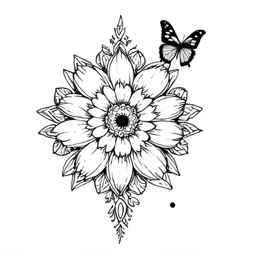 Mandala Flower Incorporating Butterflies And Skulls