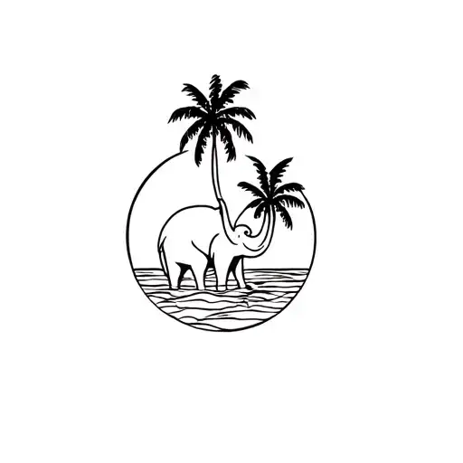 Tattoo Oneline Minimalist Elefant Palm Sunset Sri Lanka