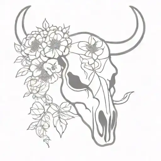 Bull Skull With Flowers Growing From The Skull