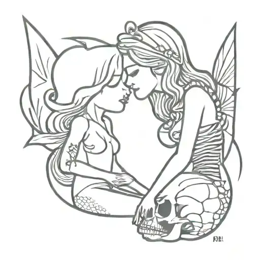Mermaid And Skeleton Pirate Kissing
