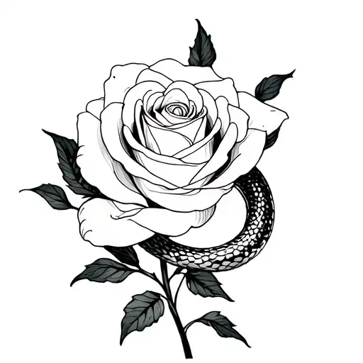 Black Snake Wrapped Around White Rose Intertwined