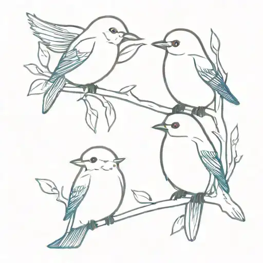 Cherry And Bluebird Sitting On Branch