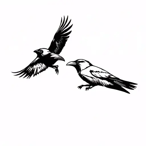 Two Ravens Facing Each Other Brush Stroke