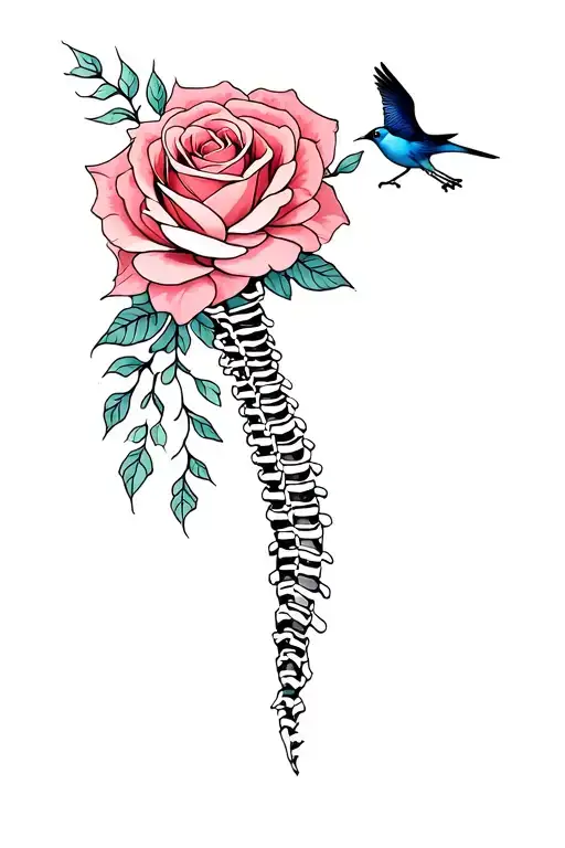 Spine With Roses And Birda