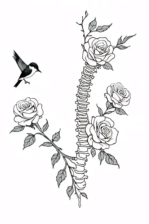 Spine With Roses And Birda