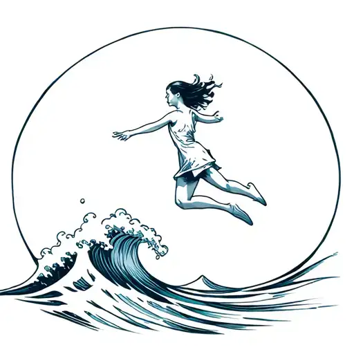 Girl Jumping Into A Wave