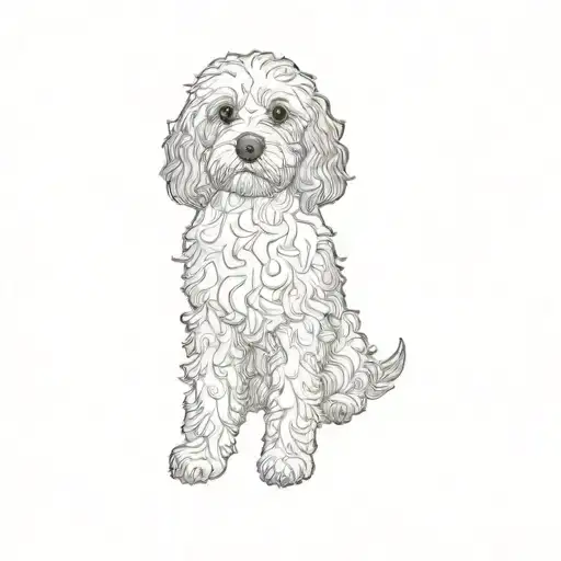 A Cavoodle Dog Fine Line Simple Outline