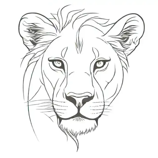 Half Face Lion With Baby Lioness Minimalist