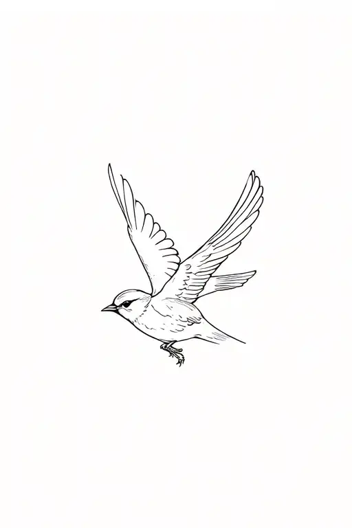 Sparrow Flying Down With Slight Open Wings