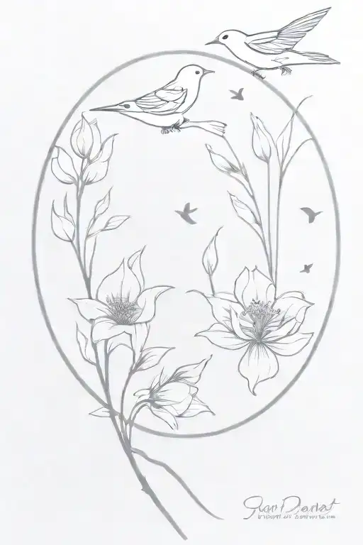 Flowers Wrapped With 3 Birds