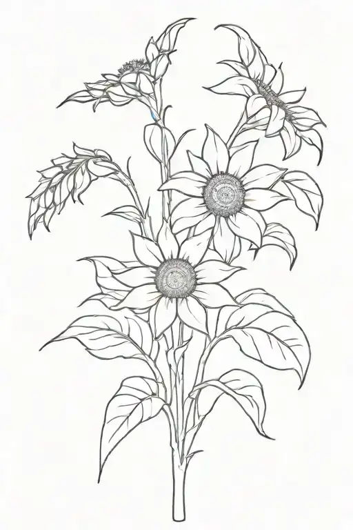 Sunflowers And Lilys On A Stem Growing