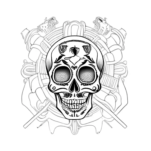 A Minimalist Tattoo Of A Stylized Day Of The Dead Skull Wearing A Scuderia Ferrari Racing Helmet
