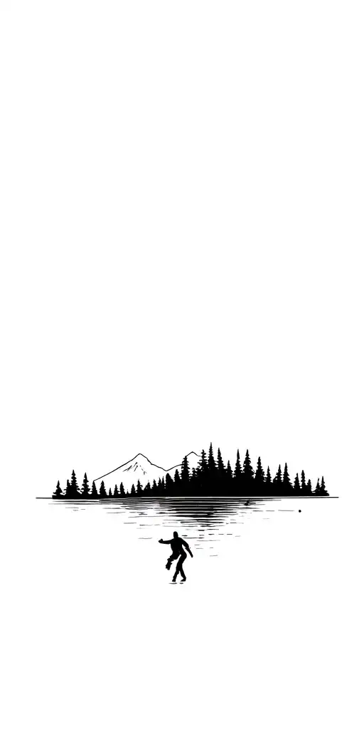 Rave Party Dancing Silhouette Made Lower A Montain Lower A Forest Whith Lake